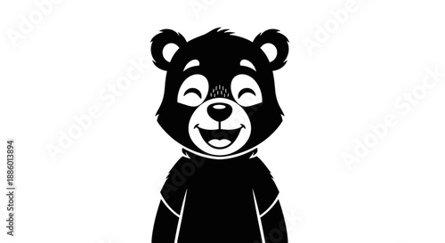 Happy Black Bear Cub Cartoon Character.