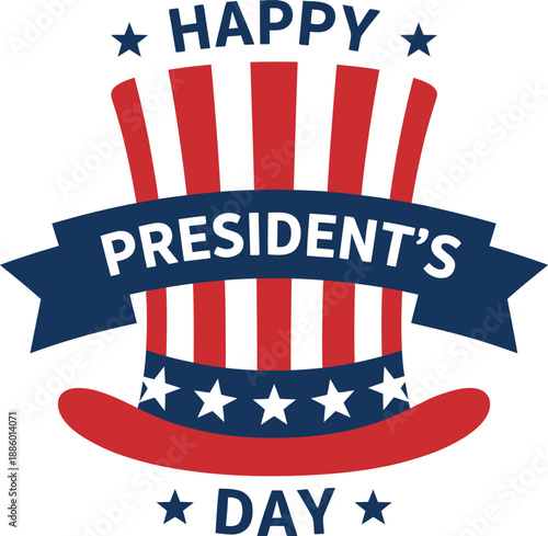 Happy presidents day celebration with patriotic uncle sam top hat icon