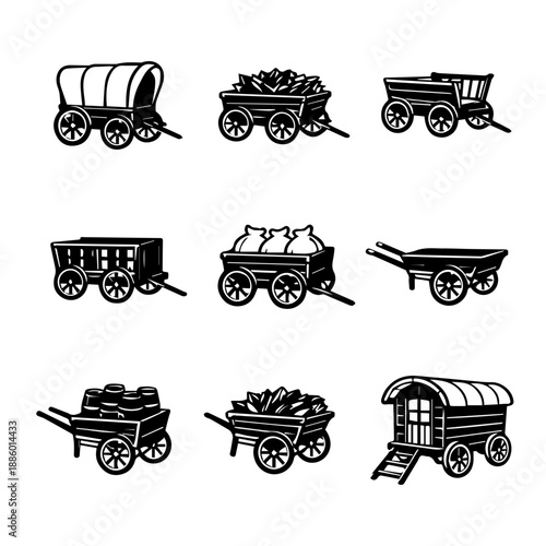 ancient carts vector icon set on a white background
Vector icon set