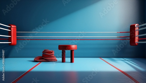 Wallpaper Mural minimalist boxing ring corner with stool towel and bucket on blue floor and red ropes clean background and soft light ai generative ai generative Torontodigital.ca
