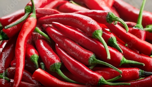 Wallpaper Mural pile of fresh red chili peppers closeup with green stems Torontodigital.ca