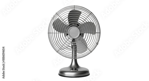 Retro metal desk fan for cooling, cut out, stock png, isolated on transparent background