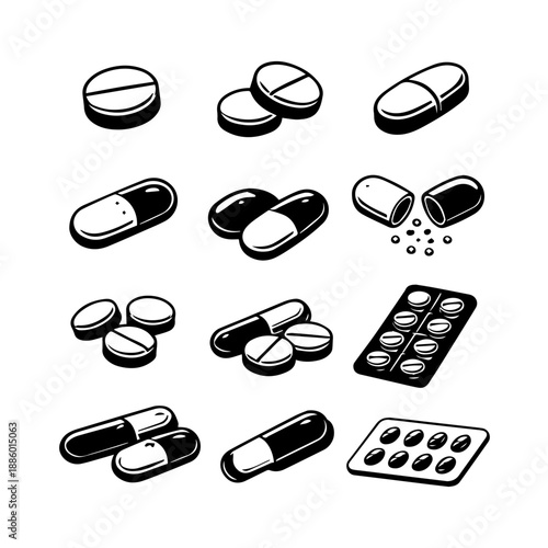 pills vector icon set on a white background
Vector icon set