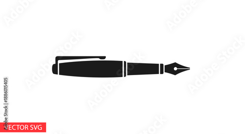 Elegant Black Fountain Pen Icon Symbol.