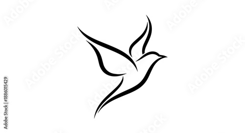 Elegant Black Line Art of a Bird in Flight.