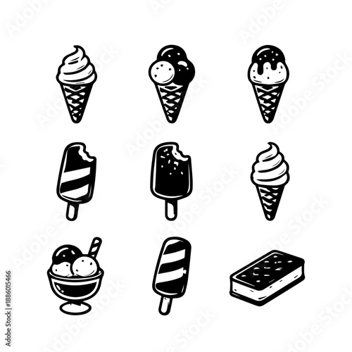 ice cream vector icon set on a white background
Vector icon set