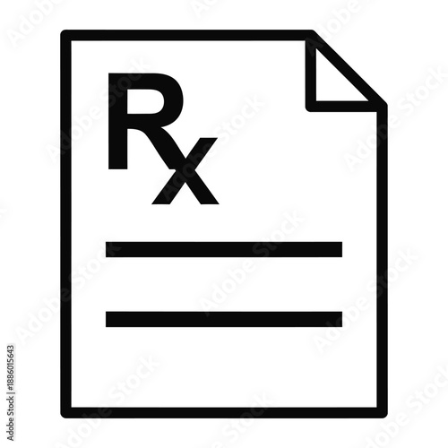 Black and white icon of a prescription rx document