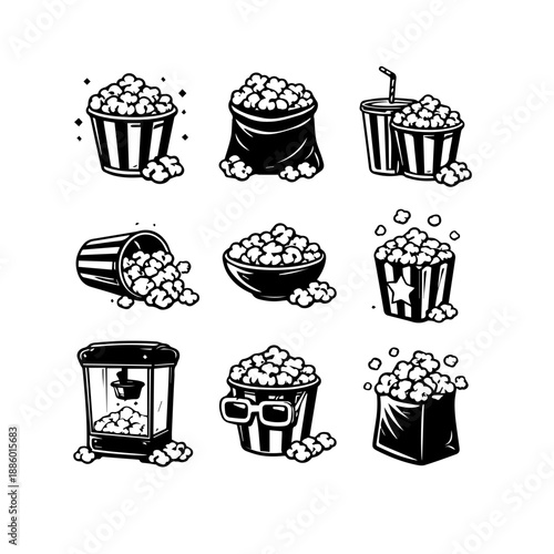 popcorn vector icon set on a white background
Vector icon set