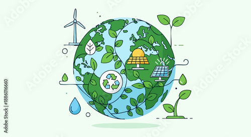 Illustrative representation of earth nurturing renewable energy sources and global environmental sustainability concepts beautifully displayed