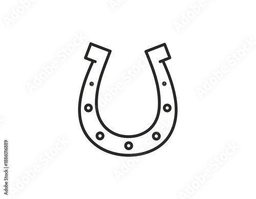 Simple horseshoe outline with circular details on a white background, luck symbol