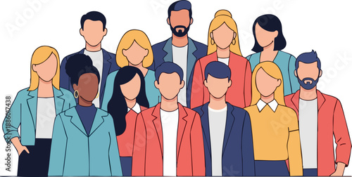 Diverse group of professionals standing together representing a large team or corporate workforce collaboration