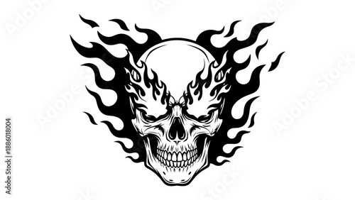 Fiery Skull Illustration A Symbol of Danger and Power Burning with Flames.