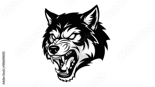 Fierce Wolf Head Emblem with Aggressive Snarl.