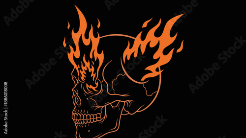 Fiery skull illustration with flames perfect for edgy designs and dark aesthetics.