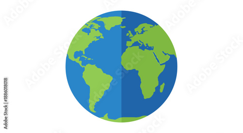 Flat Design Earth Globe Showing Continents and Oceans.