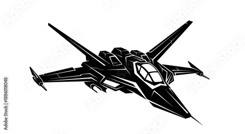 Futuristic Black Jet Fighter Aircraft Illustration.