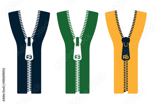 Colorful Zipper Illustrations in Navy, Green, and Yellow