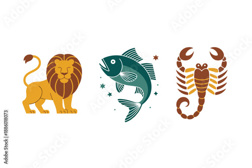 Zodiac signs lion fish scorpion astrology symbols