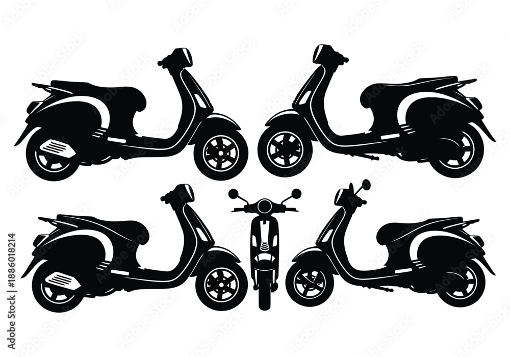 Naklejka premium Collection of five different scooter silhouettes