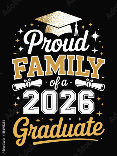 A bold text design celebrating a 2026 graduate. The image includes a graduation cap and rolled-up diplomas against a black background.