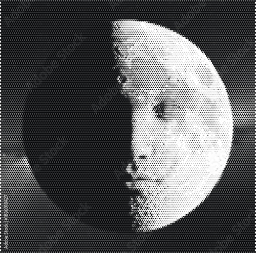 Retro mystical half moon man face illustration for astrology and tarot cards
