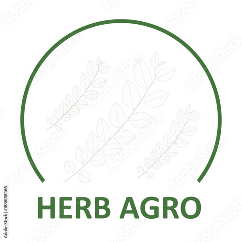 Minimalist Herb Agro logo with three delicate line-art leaf branches in a circular frame for botanical and organic branding