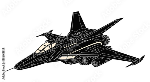 Futuristic Black Stealth Fighter Jet Aircraft Design.