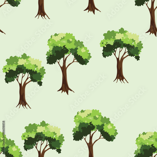 Seamless pattern with trees, plants. Color vector background. Spring, autumn tree for your design. Eco idea concept. Print design for wallpapers, fabric, textile.