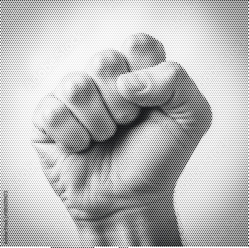 Duotone clenched fist side view illustration for determination and gym branding