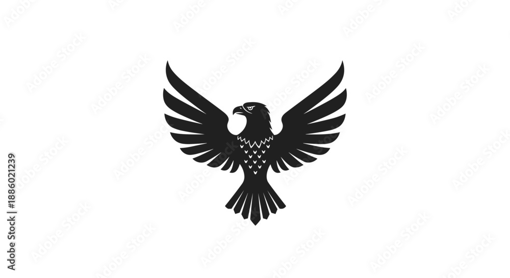 Obraz premium Majestic Black Eagle Spreading Wings in Flight Silhouette.