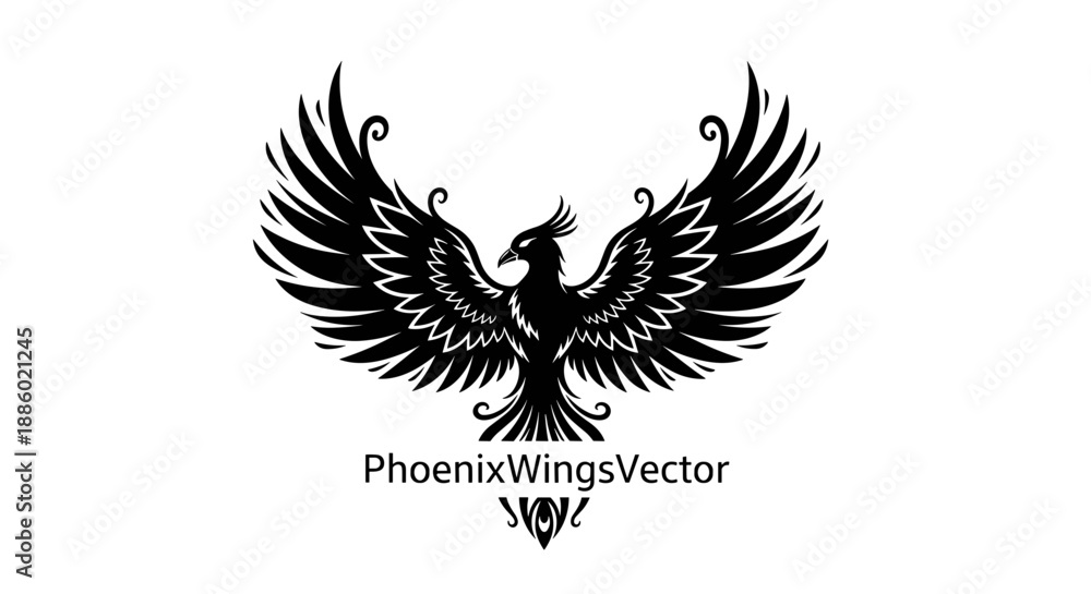 Obraz premium Majestic Black Phoenix Spreading Its Wings in a Powerful Display.