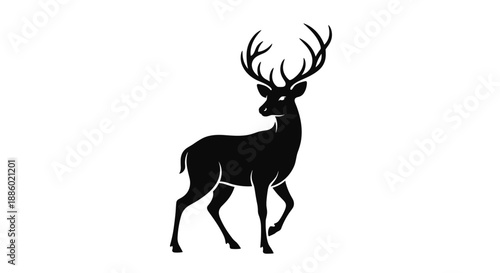 Majestic Black Deer Silhouette with Antlers.