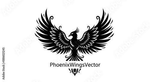 Majestic Black Phoenix Spreading Its Wings in a Powerful Display.