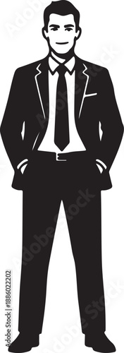 Black and white man in suit with hands in pockets