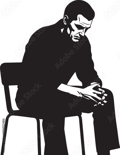 Black and white of a person sitting on a chair