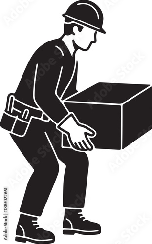 Black and white worker examining a box helmet