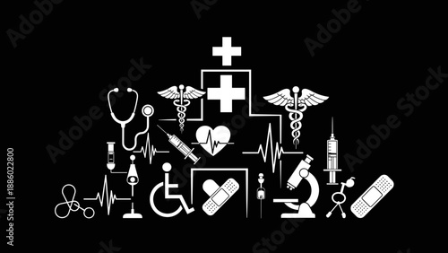 Medical healthcare symbols and signs for hospital and clinic.