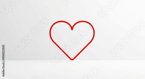Minimalist red heart outline icon on clean white background, symbolizing love, passion, romance, and healthcare.