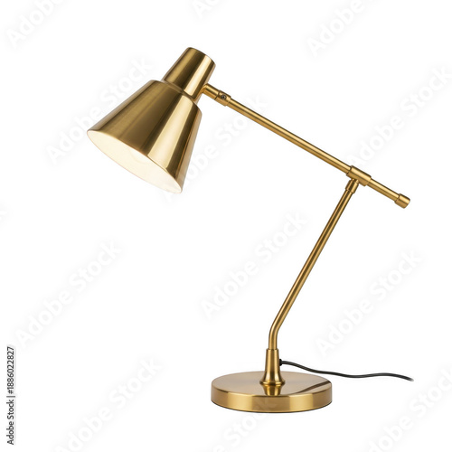 Modern Gold Metal Adjustable Desk Lamp Product Shot isolated on Transparent Background