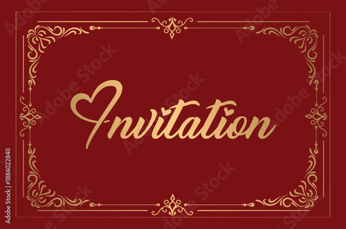 Premium navy blue invitation card with elegant golden ornate borders and heart calligraphy for luxury events