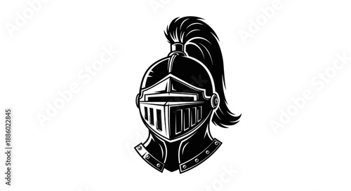 Medieval Knight Helmet Illustration Black and White.