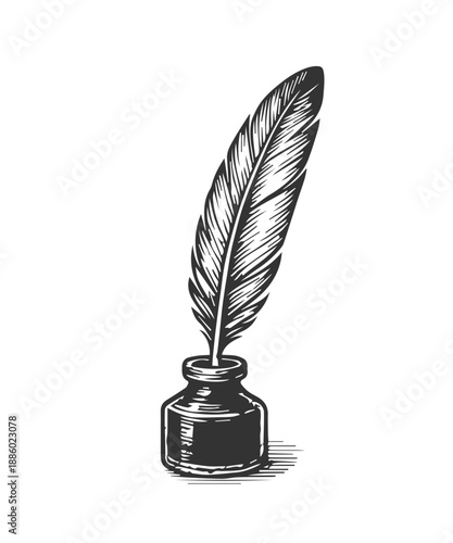 Quill pen and inkwell writing education history concept