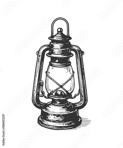 Vintage kerosene lamp drawing illuminating dark areas