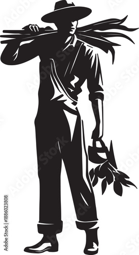 Scarecrow with Hay Bundle and Hat Silhouette