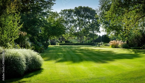 well maintained lawn shaded garden