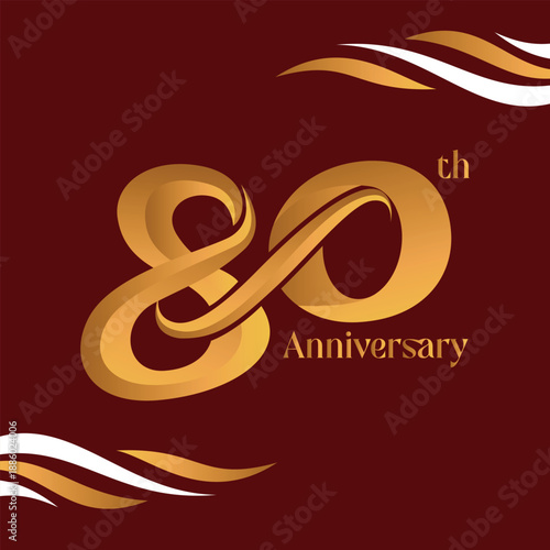 Luxury Gold 80th Anniversary Logo Design on Burgundy Background for Celebration and Milestone Invitation