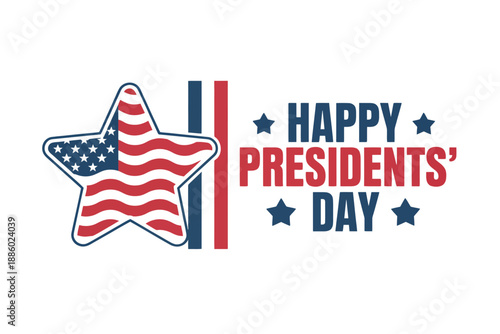 A patriotic vector graphic celebrating Presidents' Day with an American flag star and text