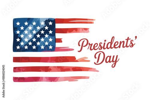 A vector graphic illustration of a Presidents' Day logo with an American flag design