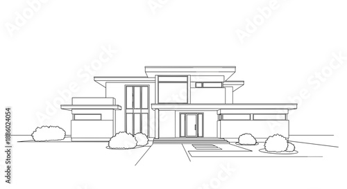 Modern Architectural Sketch of a Luxurious TwoStory Residence.