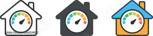 Domestic efficiency context represented by a thermostat dial embedded in a house shape suggesting precise home energy control —